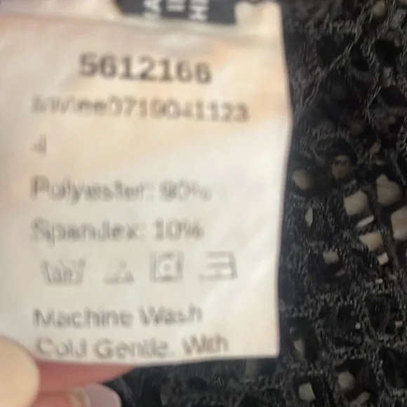 Black mesh,knit pullover w hoodie and drawstring, coverup, see through,Large - Picture 8 of 9